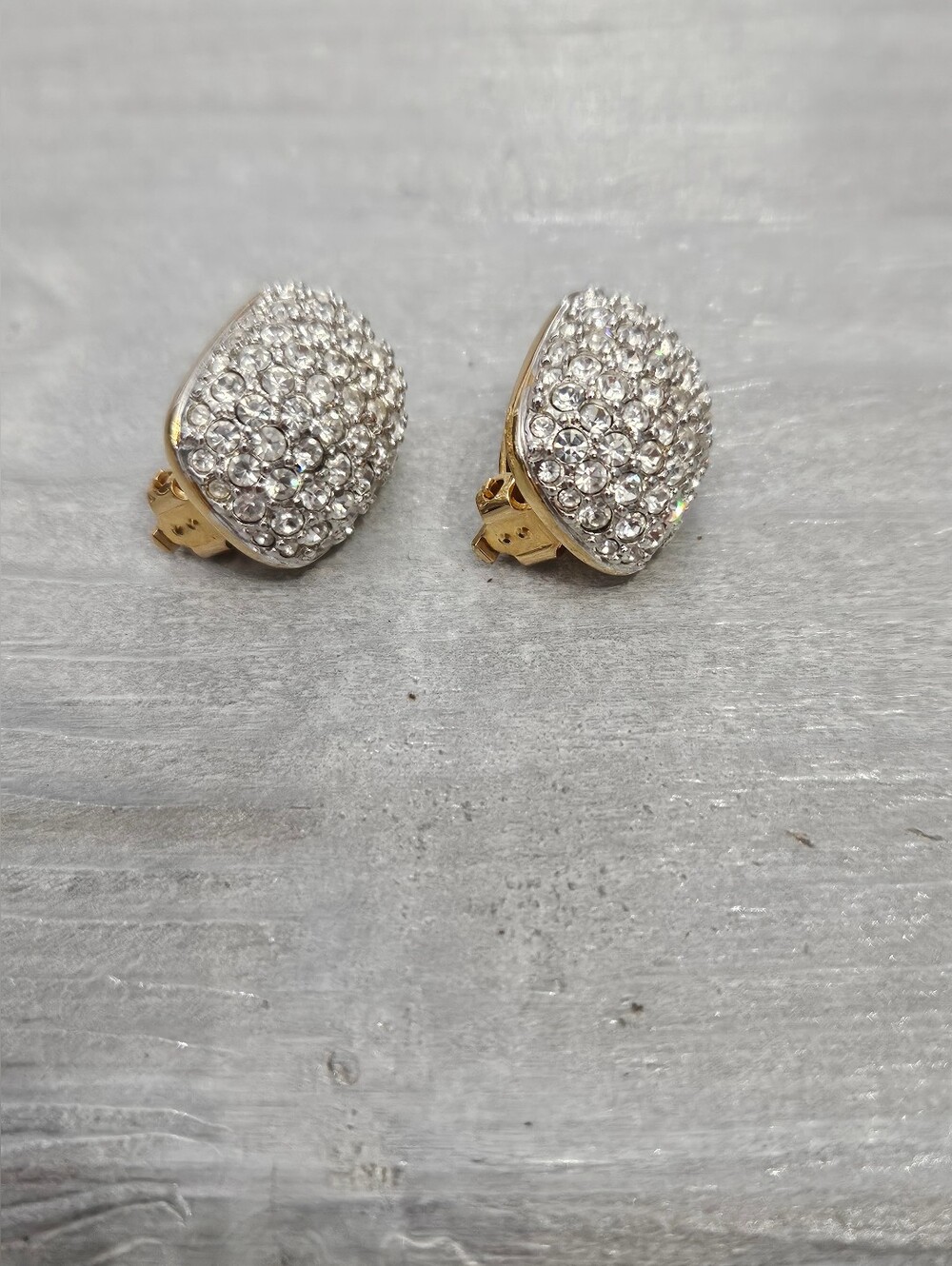 Swarovski Gold-Tone Clear Crystal Pave Clip-On Earrings Signed